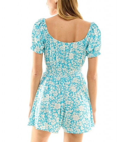 Juniors' Floral Smocked-Waist Romper Blue/ivory $15.37 Shorts