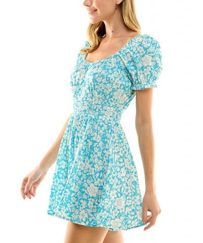 Juniors' Floral Smocked-Waist Romper Blue/ivory $15.37 Shorts