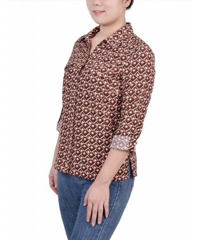 Women's 3/4 Roll Tab Shirt with Pockets Golden-Tone Jaycee $16.32 Tops