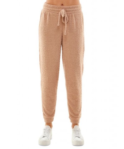 Juniors' High-Rise Drawstring-Waist Teddy Joggers Tan/Beige $10.93 Pants