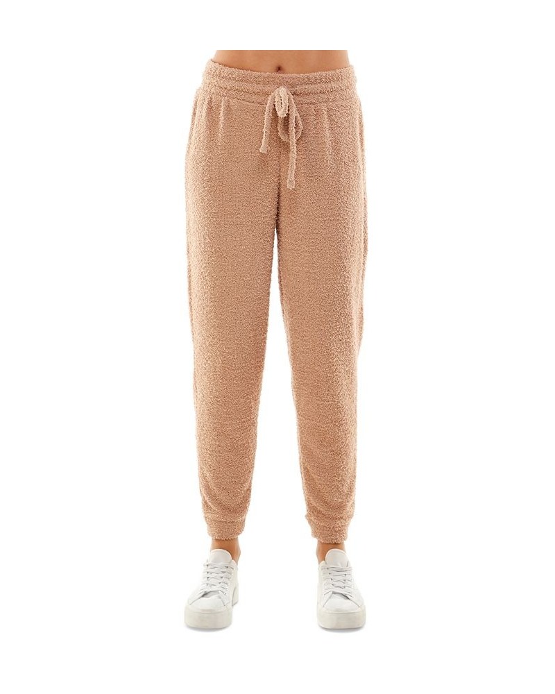 Juniors' High-Rise Drawstring-Waist Teddy Joggers Tan/Beige $10.93 Pants