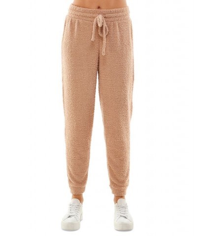 Juniors' High-Rise Drawstring-Waist Teddy Joggers Tan/Beige $10.93 Pants