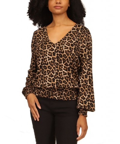 Women's Smocked-Trimmed Top Regular & Petite Brown $27.43 Tops