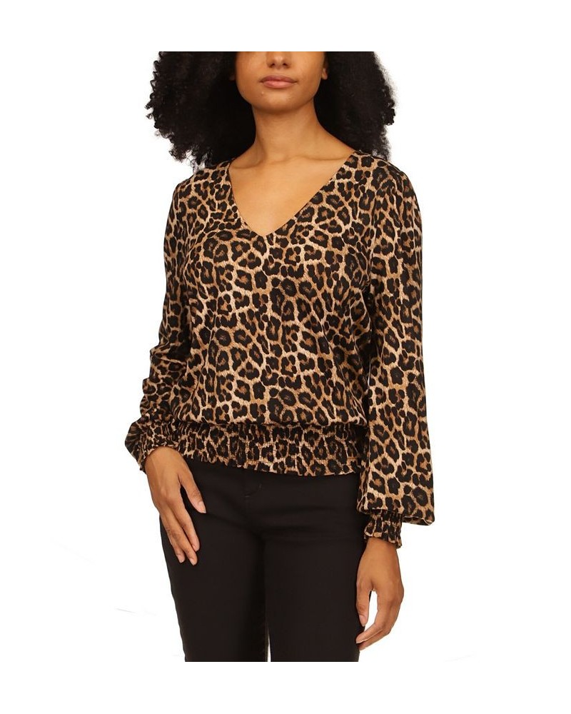 Women's Smocked-Trimmed Top Regular & Petite Brown $27.43 Tops