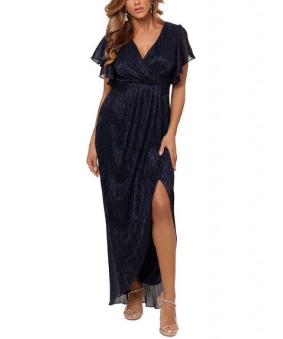 Metallic Tulip-Skirt Gown Navy Blue $47.73 Dresses