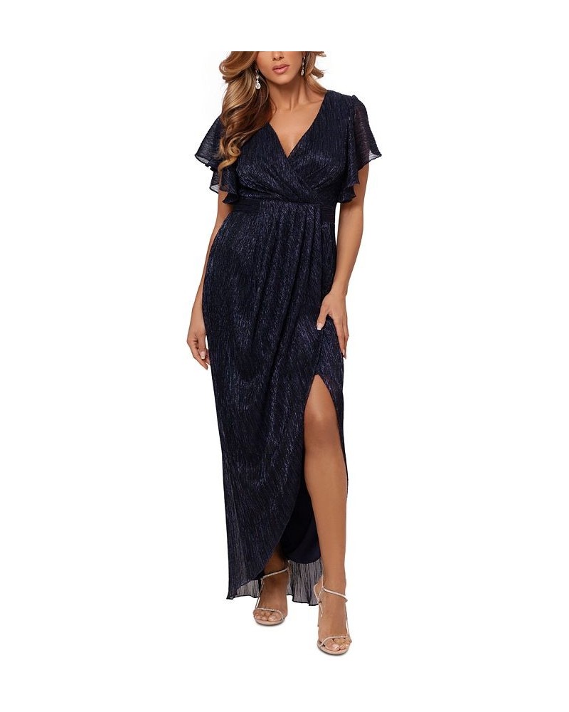 Metallic Tulip-Skirt Gown Navy Blue $47.73 Dresses