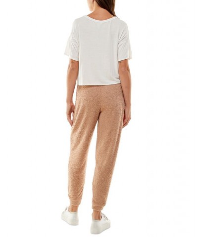 Juniors' High-Rise Drawstring-Waist Teddy Joggers Tan/Beige $10.93 Pants