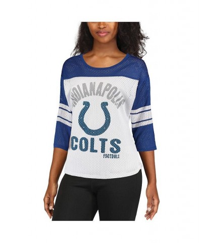 Women's White Royal Indianapolis Colts First Team Three-Quarter Sleeve Mesh T-shirt White, Royal $22.00 Tops