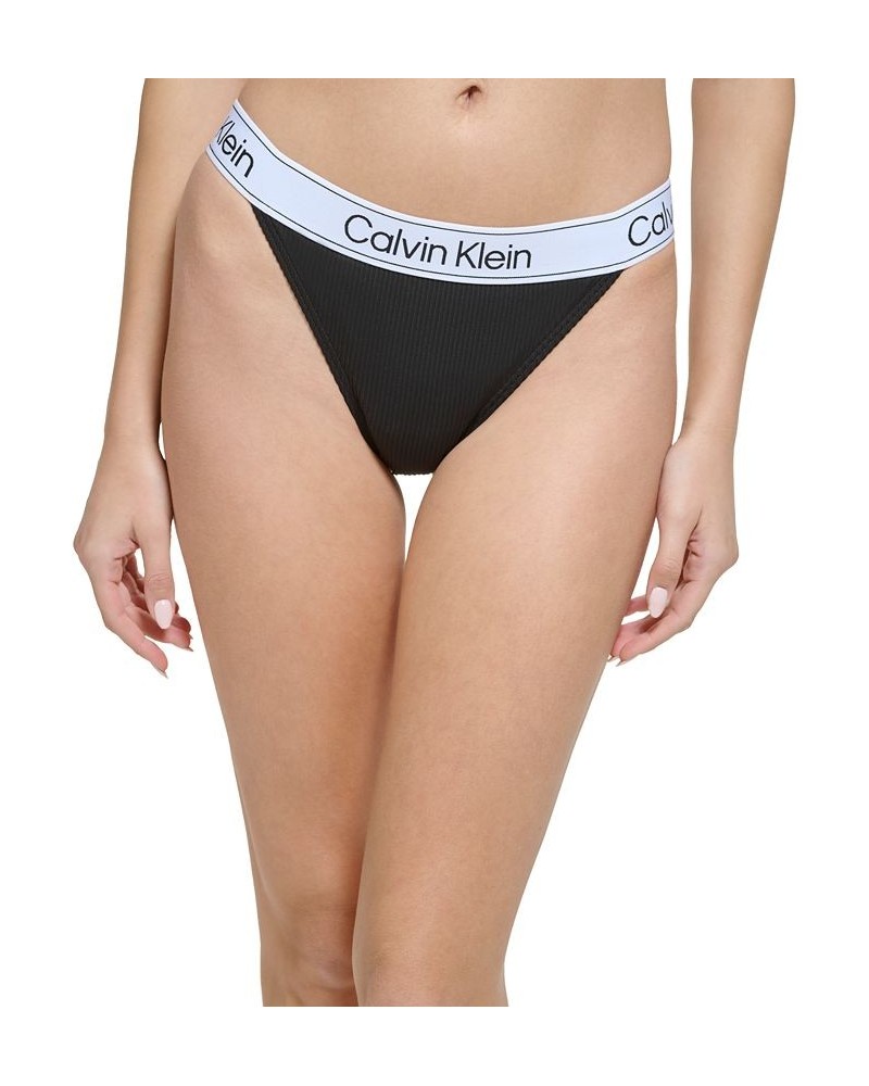 Women's Ribbed Elastic Logo Swim Bottoms Black $28.56 Swimsuits