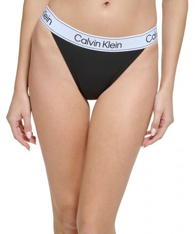 Women's Ribbed Elastic Logo Swim Bottoms Black $28.56 Swimsuits