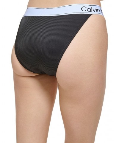 Women's Ribbed Elastic Logo Swim Bottoms Black $28.56 Swimsuits