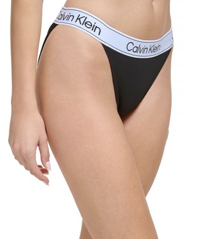 Women's Ribbed Elastic Logo Swim Bottoms Black $28.56 Swimsuits