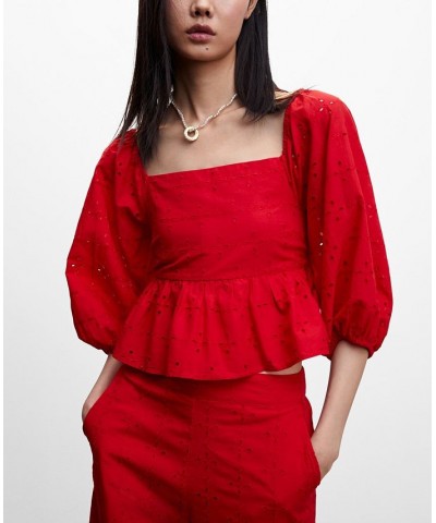 Women's Puff Sleeves Blouse Red $35.39 Tops