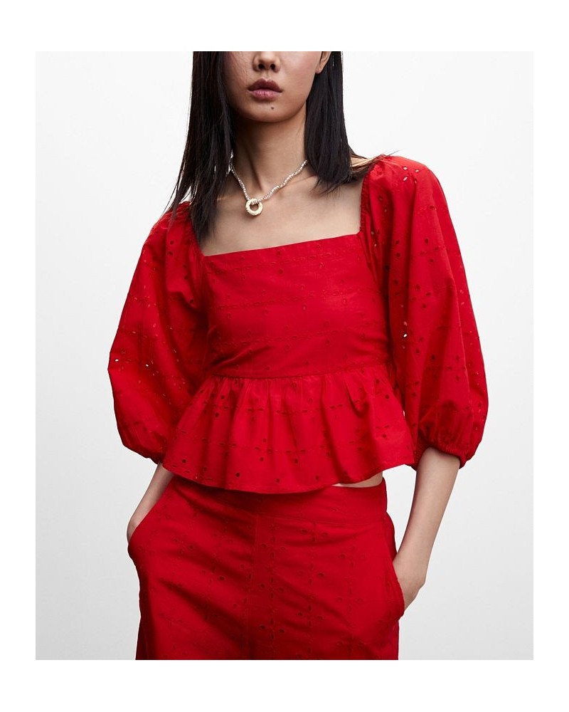 Women's Puff Sleeves Blouse Red $35.39 Tops