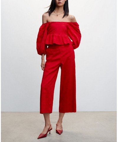 Women's Puff Sleeves Blouse Red $35.39 Tops