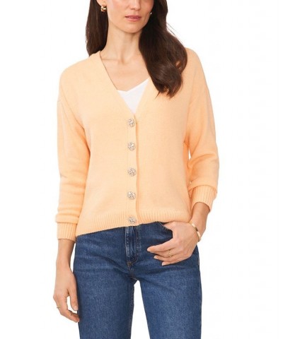 CeCe Women's Button V-neck Sweater Orange $45.39 Sweaters