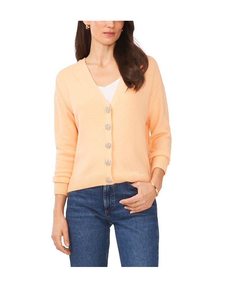 CeCe Women's Button V-neck Sweater Orange $45.39 Sweaters