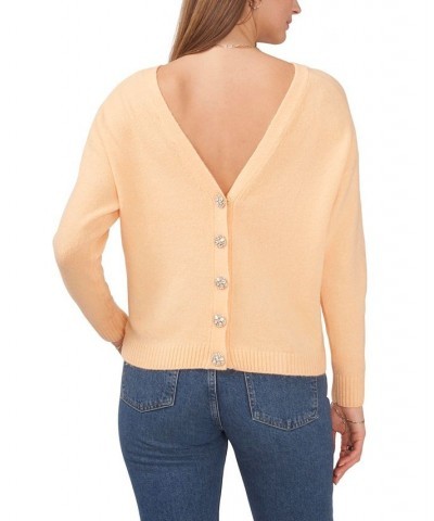 CeCe Women's Button V-neck Sweater Orange $45.39 Sweaters