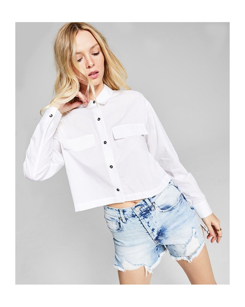 Women's Poplin Collared Shirt White $11.58 Tops