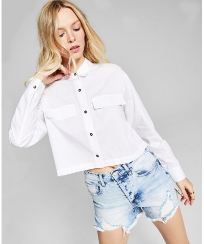 Women's Poplin Collared Shirt White $11.58 Tops