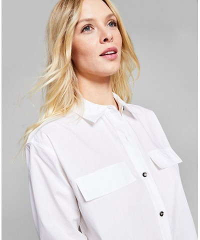 Women's Poplin Collared Shirt White $11.58 Tops