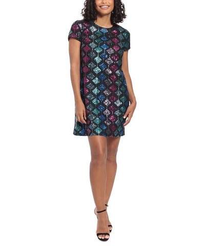 Women's Diamond Sequin T-Shirt Dress Multi $36.89 Dresses