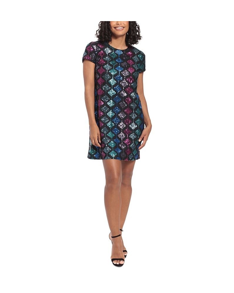 Women's Diamond Sequin T-Shirt Dress Multi $36.89 Dresses