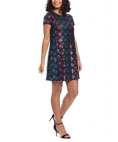 Women's Diamond Sequin T-Shirt Dress Multi $36.89 Dresses