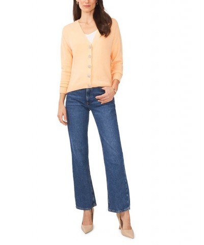 CeCe Women's Button V-neck Sweater Orange $45.39 Sweaters