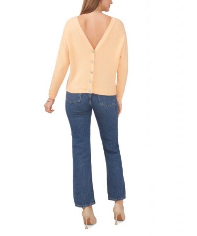 CeCe Women's Button V-neck Sweater Orange $45.39 Sweaters