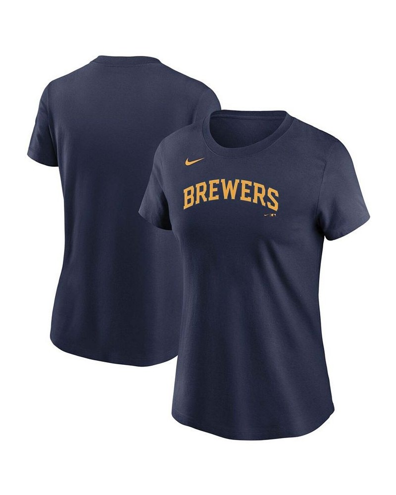 Women's Navy Milwaukee Brewers Wordmark T-shirt Navy $22.05 Tops