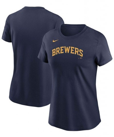 Women's Navy Milwaukee Brewers Wordmark T-shirt Navy $22.05 Tops