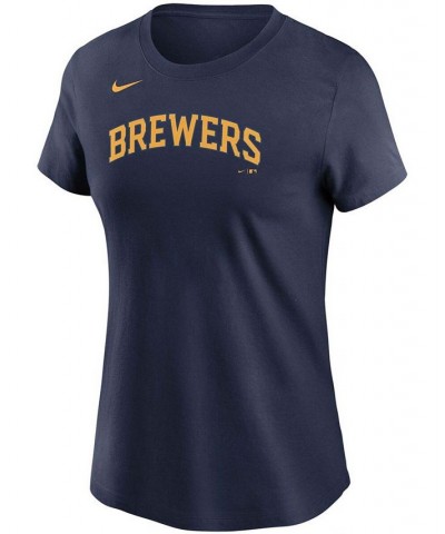 Women's Navy Milwaukee Brewers Wordmark T-shirt Navy $22.05 Tops