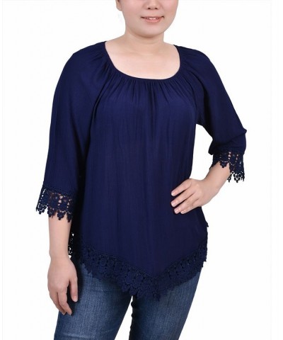 Petite Size 3/4 Sleeve Peasant Blouse Blue $14.72 Tops