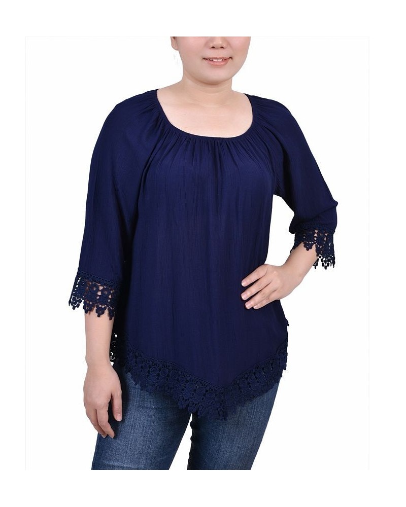 Petite Size 3/4 Sleeve Peasant Blouse Blue $14.72 Tops