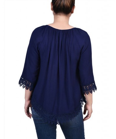 Petite Size 3/4 Sleeve Peasant Blouse Blue $14.72 Tops