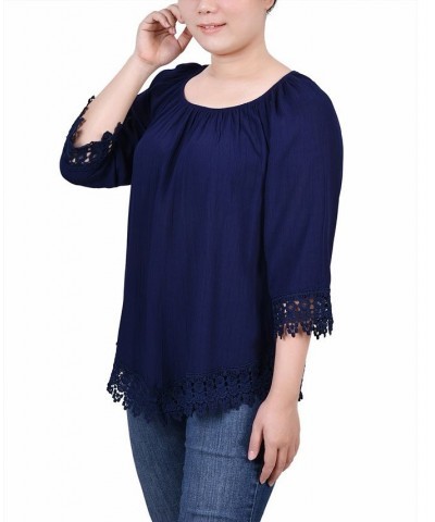 Petite Size 3/4 Sleeve Peasant Blouse Blue $14.72 Tops