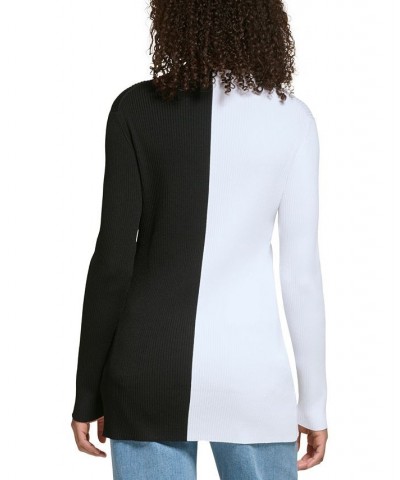 Women's Logo-Accent Colorblock Cardigan Black/ White $59.75 Sweaters