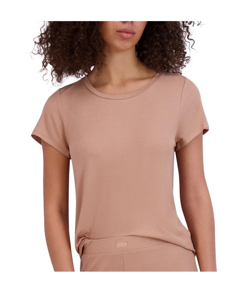 Women's Ribbed Short-Sleeve Baby Sleep Tee Tan/Beige $14.85 Sleepwear