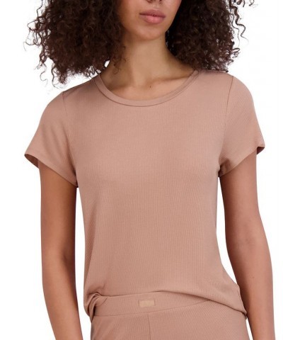 Women's Ribbed Short-Sleeve Baby Sleep Tee Tan/Beige $14.85 Sleepwear