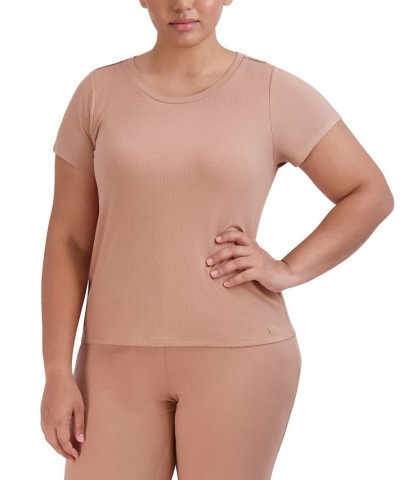 Women's Ribbed Short-Sleeve Baby Sleep Tee Tan/Beige $14.85 Sleepwear