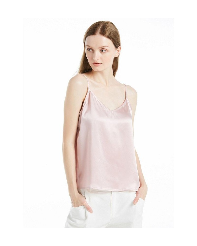 Women's V Neckline Silk Camisole with Spaghetti Straps Rosy Pink $42.61 Tops