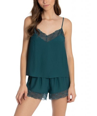 Women's Astrid Solid Hammered Satin Cami-Tap Set Blue $19.50 Sleepwear