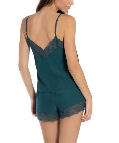 Women's Astrid Solid Hammered Satin Cami-Tap Set Blue $19.50 Sleepwear