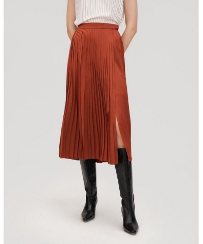 Silk-Lined Daffodil Pleated Skirt for Women Red clay $56.20 Skirts