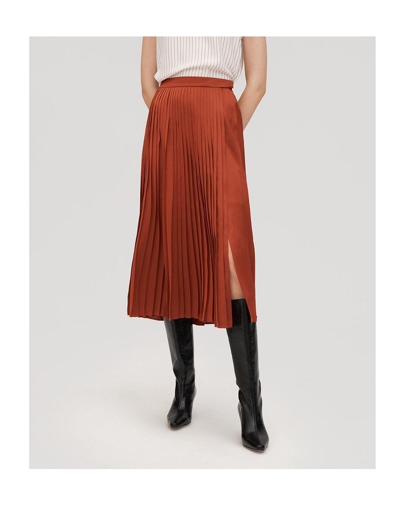 Silk-Lined Daffodil Pleated Skirt for Women Red clay $56.20 Skirts