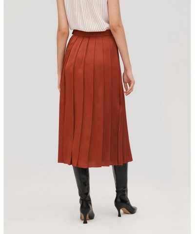 Silk-Lined Daffodil Pleated Skirt for Women Red clay $56.20 Skirts