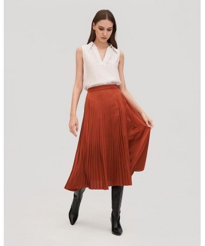 Silk-Lined Daffodil Pleated Skirt for Women Red clay $56.20 Skirts