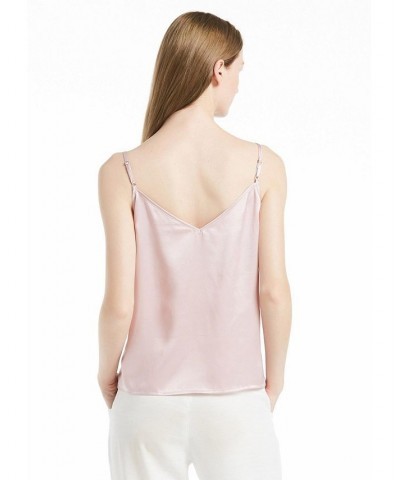 Women's V Neckline Silk Camisole with Spaghetti Straps Rosy Pink $42.61 Tops