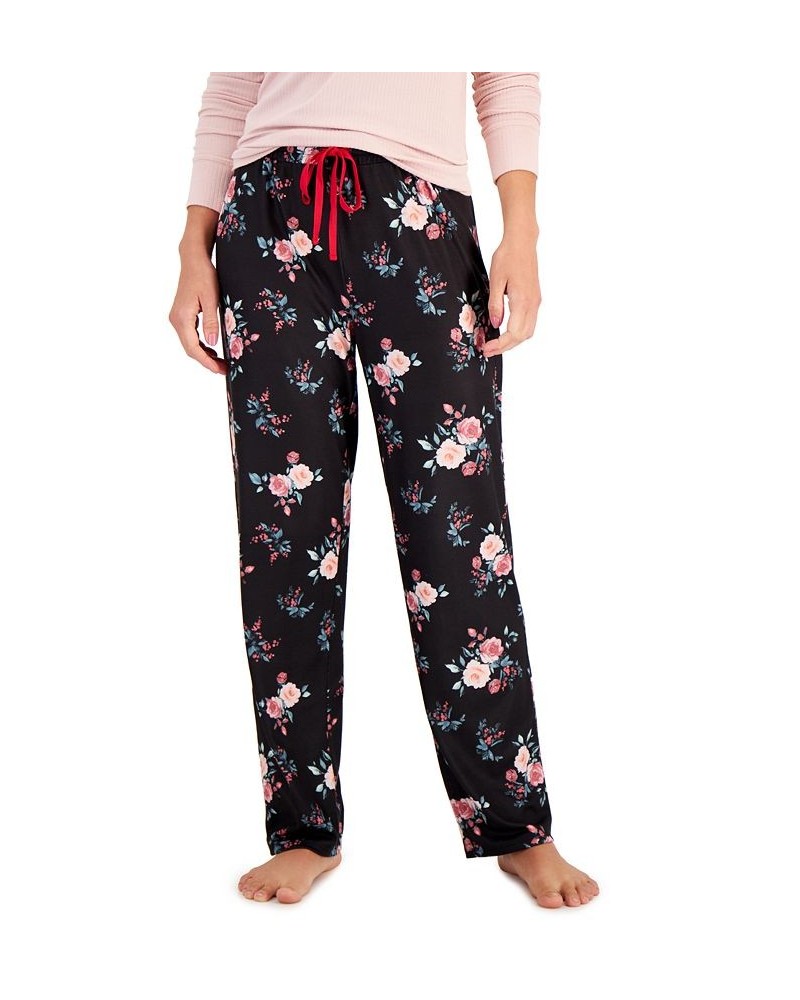 Women's Butter Soft Printed Pajama Pants Black Winter Floral $11.39 Sleepwear